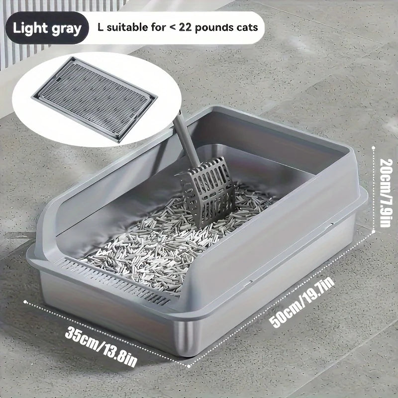 KEMORELA Extra Large Stainless Steel Cat Litter Box with Lid – Enclosed, High-Sided, Leak-Proof Litter Pan with Cat Litter Mat