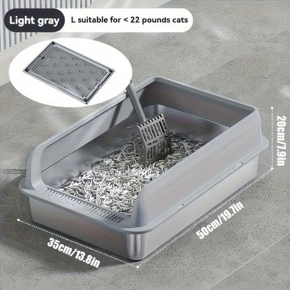 KEMORELA Extra Large Stainless Steel Cat Litter Box with Lid – Enclosed, High-Sided, Leak-Proof Litter Pan with Cat Litter Mat
