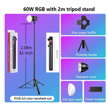 RGB LED Photography Video Light - Portable Rechargeable Fill Lamp for Vlogging, Live Streaming, Studio & Stage Shooting