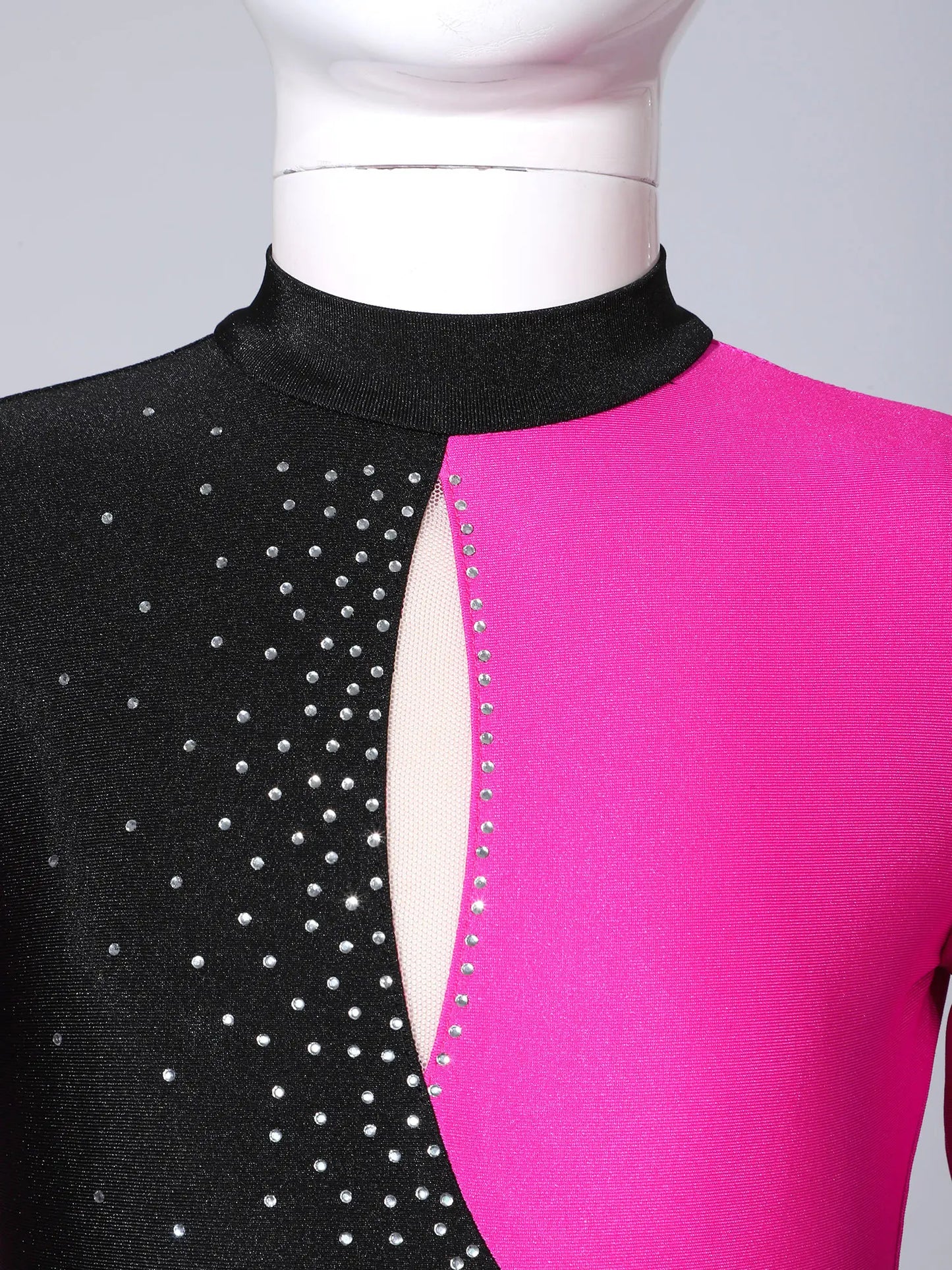 Kids Girls Long Sleeve Rhinestone Bodysuit — Full Body Dancewear Gymnastics Leotard Skating Jumpsuit