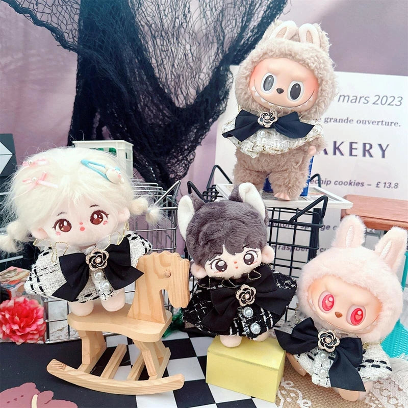 Labubu Doll Accessories — 17cm Luxury Woolen Shawl Suit & Skirt Set with Messenger Bag & Loafers