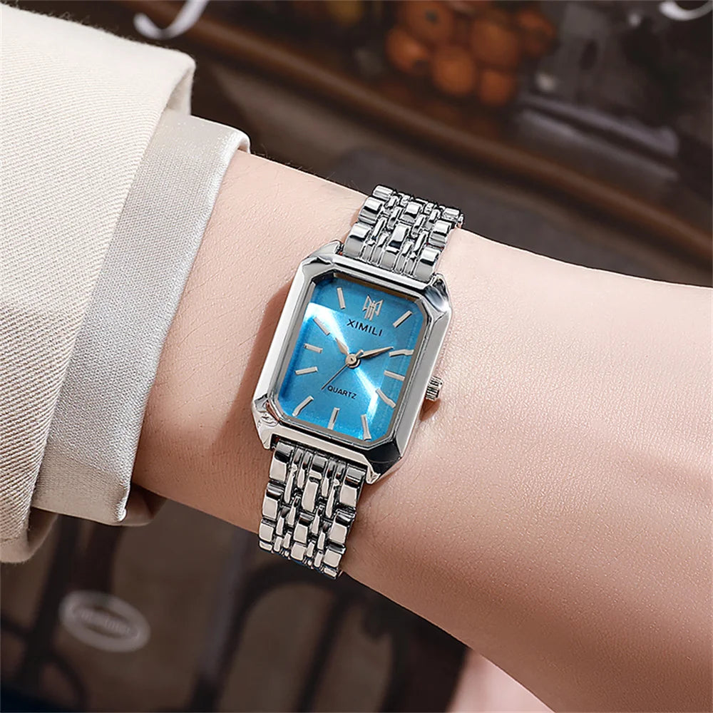 Luxury Women's Square Quartz Watch – Gold-Plated Stainless Steel Business Timepiece