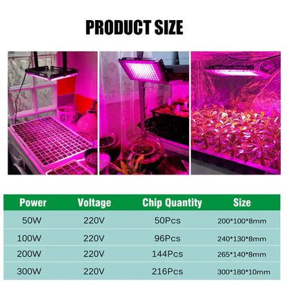 Full Spectrum LED Grow Light: 50W-300W Phytolamp for Indoor Plant Cultivation - Black Lights for Optimal Flower Growth, EU Plug