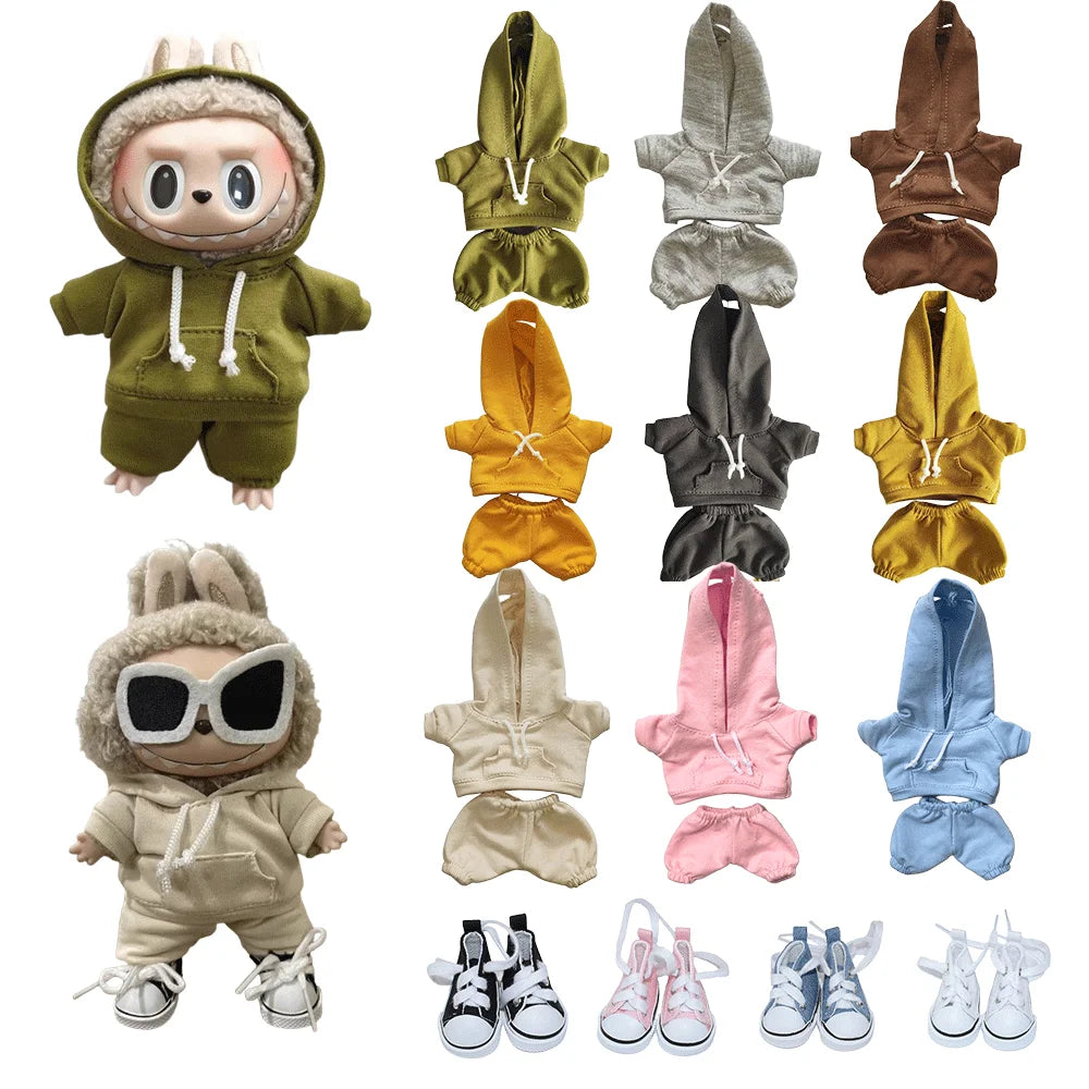 Labubu Casual Sweatsuit Set for 15/17cm Dolls — Comfy Doll Clothes with Ribbed Hem Details