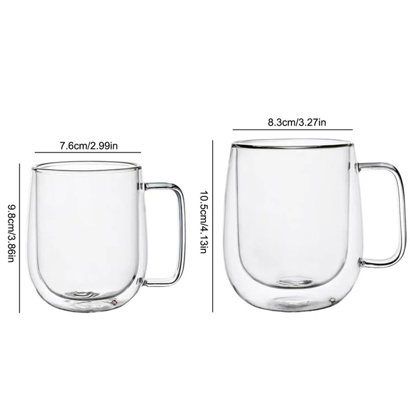 150-350ml Heat Resistant Borosilicate Glass Mug – Double Wall Coffee Cup with Handle, Clear Milk & Water Cup Gift