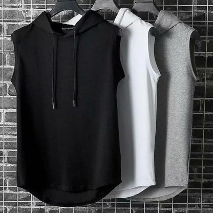 Ice Silk Summer Muscle Hoodie Vest | Sleeveless Bodybuilding Gym Workout Fitness Shirt | High-Quality Hip Hop Sweatshirt Top