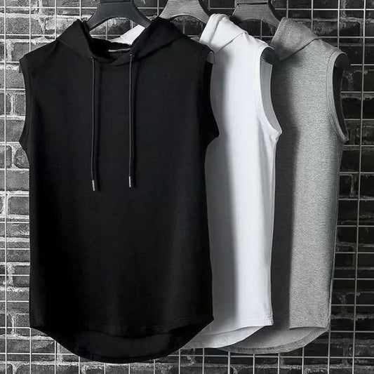 Ice Silk Summer Muscle Hoodie Vest | Sleeveless Bodybuilding Gym Workout Fitness Shirt | High-Quality Hip Hop Sweatshirt Top