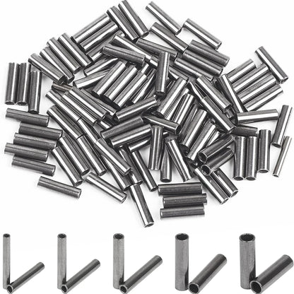 100-Piece Fishing Crimp Sleeve Kit - Single Barrel Wire Rope & Fishing Line Crimping Rings