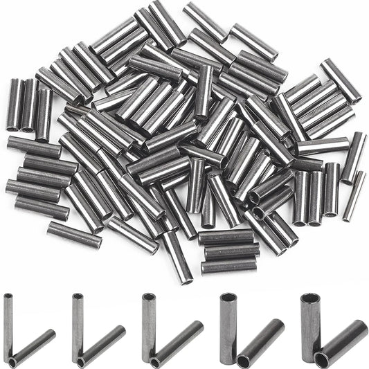 100-Piece Fishing Crimp Sleeve Kit - Single Barrel Wire Rope & Fishing Line Crimping Rings