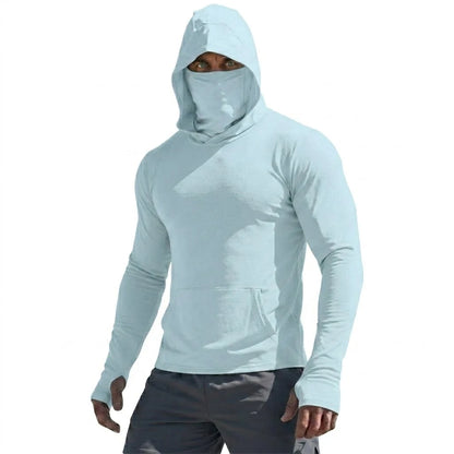 Men’s UPF50+ Sun Protection Long Sleeve Quick Dry Hoodie – Lightweight Fishing & Running Performance Shirt