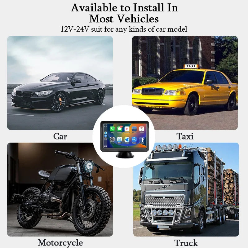 7-Inch Portable CarPlay & Android Auto Multimedia Player — Touch Screen Car Radio with Bluetooth 5.0, AUX & USB