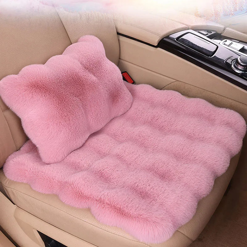 Winter Plush Car Seat Covers – Ultra-Soft Rabbit Fur Cushion Pads for Warmth, Universal Fit Auto Chair Protectors