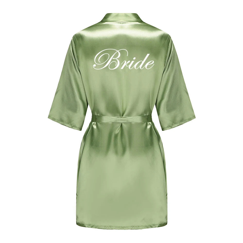 Plus Size Satin Silk Robe for Women - Wedding Bride Bridesmaid Bathrobe Sleepwear in Sage Green