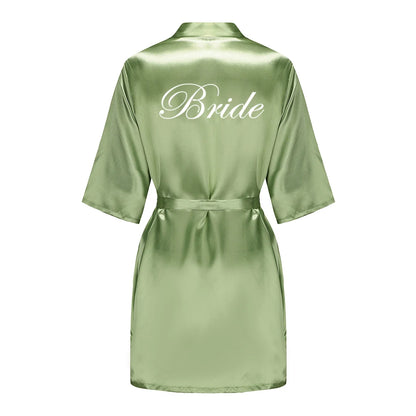 Plus Size Satin Silk Robe for Women - Wedding Bride Bridesmaid Bathrobe Sleepwear in Sage Green