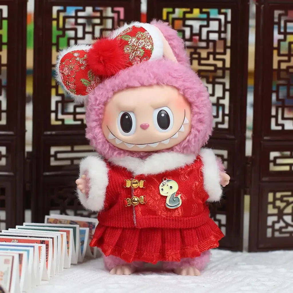 Labubu 1st & 2nd Generation Antique Hanfu Outfit Clothes with Vinyl Pendant for New Year's & Spring Festival