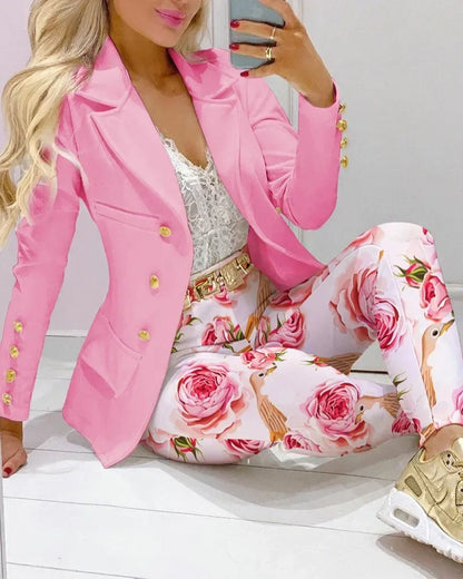 CM.YAYA Women’s Paisley Butterfly Blazer & Pants Set – Elegant 2-Piece Autumn Winter Street Style Outfit