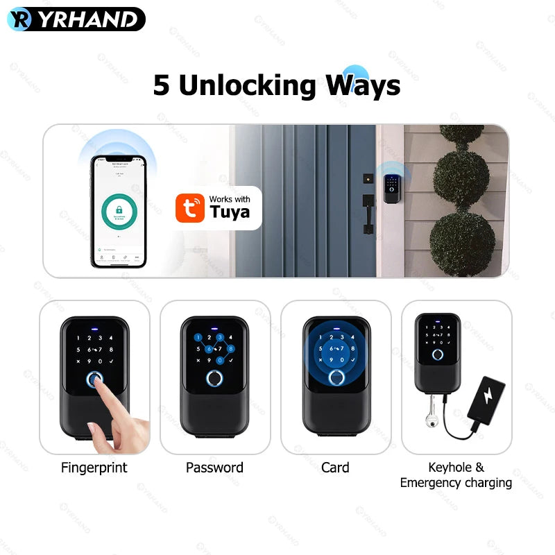 YRHAND TTlock Smart Fingerprint Lock Box – Digital Password, IC Card, Tuya Electronic Portable IP66 Security for Smart Home