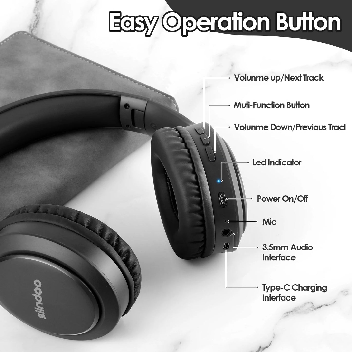 Siindoo JH-919 Foldable Wireless Headphones – Bluetooth Stereo Earphones with Mic & Super Bass, 4 Colors for iPhone, Laptop, PC