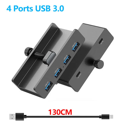 Aluminum 4-Port USB 3.0 Hub — High-Speed Clip Hub with Power Supply, 5–10Gbps Data Transfer, USB 3.2 for Mac & PC