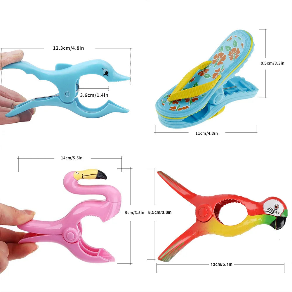 Large Plastic Beach Towel Clips - Sun Lounger Animal Decoration Clothes Pegs Pins for Drying Racks and Sunbeds Retaining