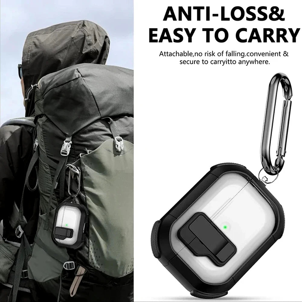 Shockproof Transparent Lock Case for AirPods Pro 2/3/4 – Full Body Protection with Magnetic Keychain & Charging Support