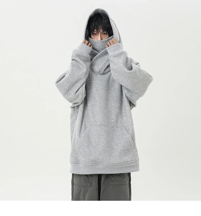 Autumn High Neck Sweatshirt for Men – Pile Collar Hoodie, Harajuku Ninja Style, Casual Sports Loose Fit Top