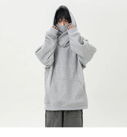Autumn High Neck Sweatshirt for Men – Pile Collar Hoodie, Harajuku Ninja Style, Casual Sports Loose Fit Top