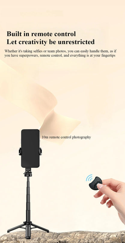 Mini Selfie Stick & Three-Corner Stand – Foldable Phone Holder with Detachable Remote for iPhone & Smartphones, Portable Travel Bracket