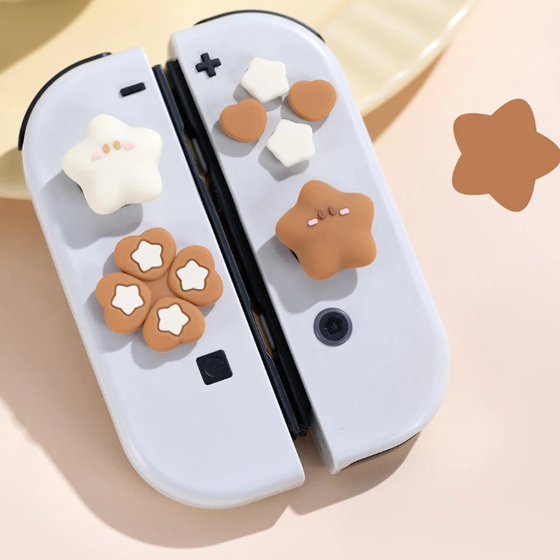 Cute Star Love Silicone Button & Thumb Grip Set for Switch OLED – Soft D-Pad ABXY Key Stick Cover Case
