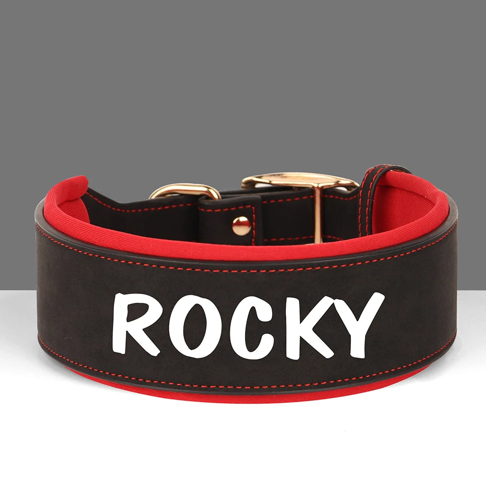 Wide Personalized PU Leather Dog Collar – Custom Tag Soft Pet Collar for Small, Medium & Large Dogs, Pitbulls & Bulldogs