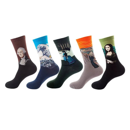 5-Pair Funny Printed Sports Socks - Harajuku Hip Hop Casual Fashion Socks for Men & Women
