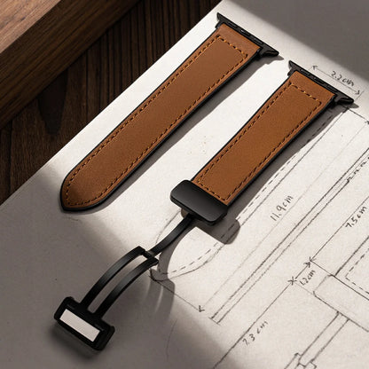 Leather Strap for Apple Watch – Compatible with Series 5-10, Ultra, SE, 40-49mm, Men’s Silicone & Leather iWatch Band