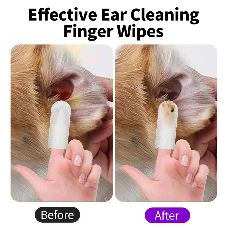 Pet Ear Cleaning Wipes - Ear Care Fingertip Pads for Mite Removal in Cats and Dogs