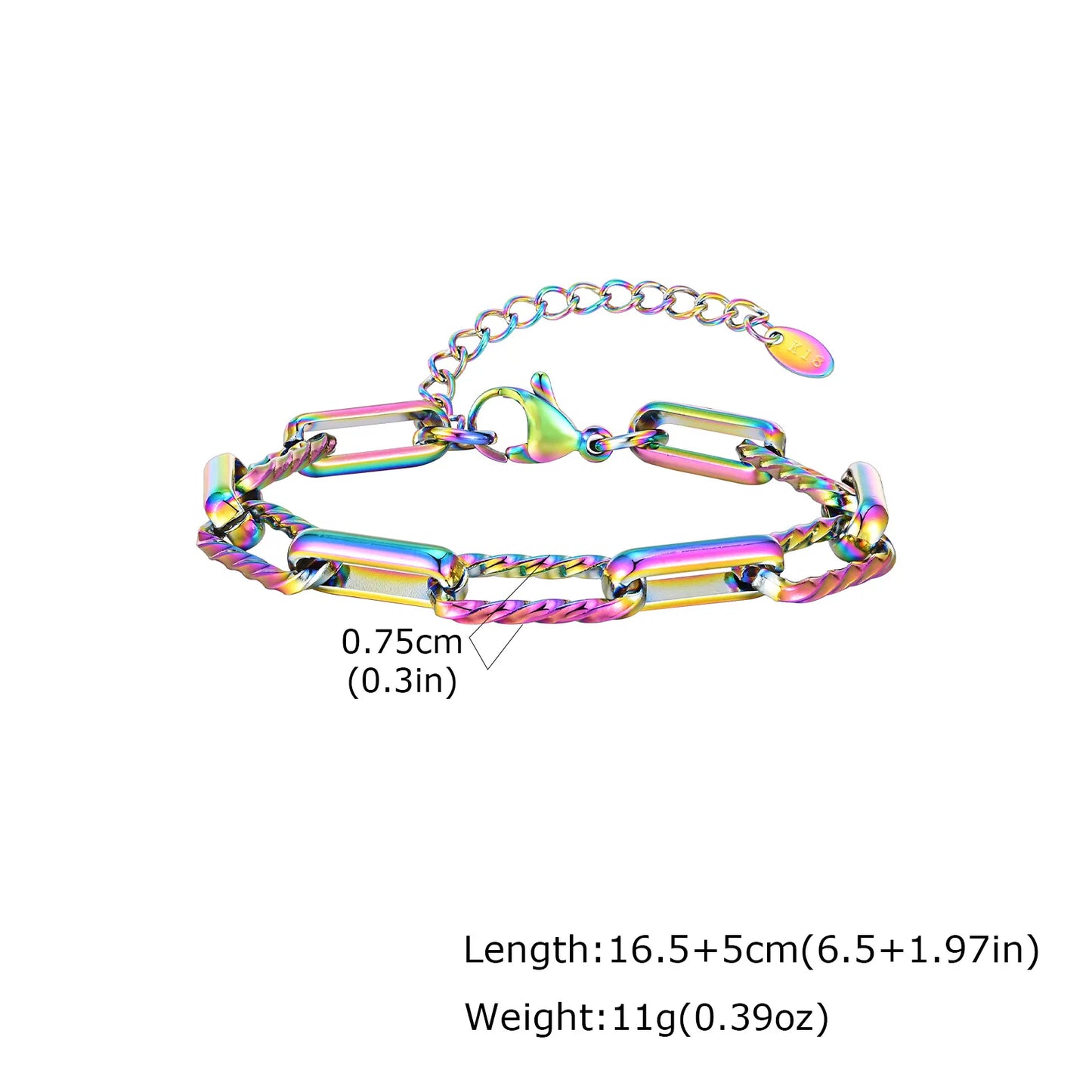 Women's Two-Tone Twist Paperclip Bracelet – Chunky Stainless Steel Adjustable 18K Gold Plated Link Jewelry