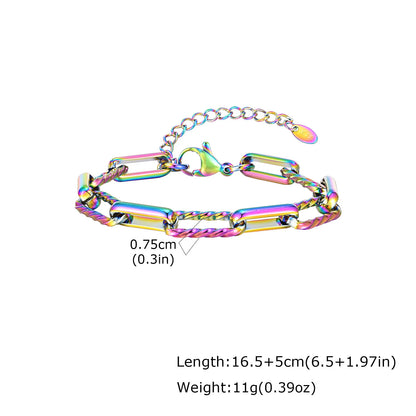 Women's Two-Tone Twist Paperclip Bracelet – Chunky Stainless Steel Adjustable 18K Gold Plated Link Jewelry