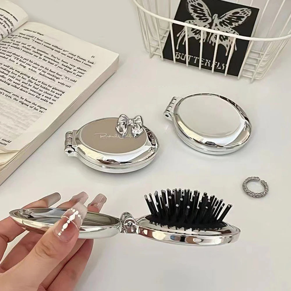 Folding Comb with Mirror - Portable Scalp Massage Hair Styling Brush for Women