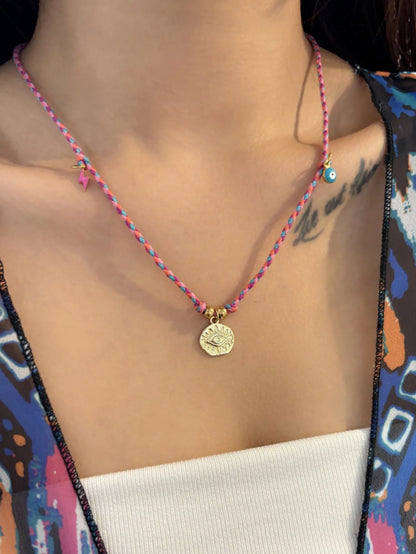 Colorful Cotton Rope Choker Necklace - Evil Eye Charm Pendant Jewelry for Women