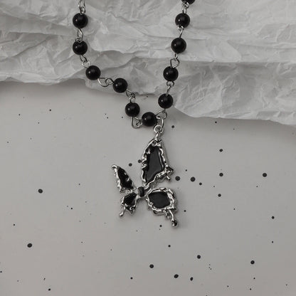 Gothic Bat Cross Necklace Set - Y2K Thorn Love Black Beaded Layered Jewelry for Halloween Parties