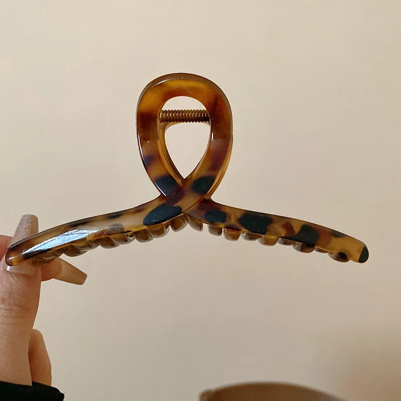 Leopard Print Acrylic Hair Grab Clip | Large Arc Cross Square Geometric Shark Clip for Women