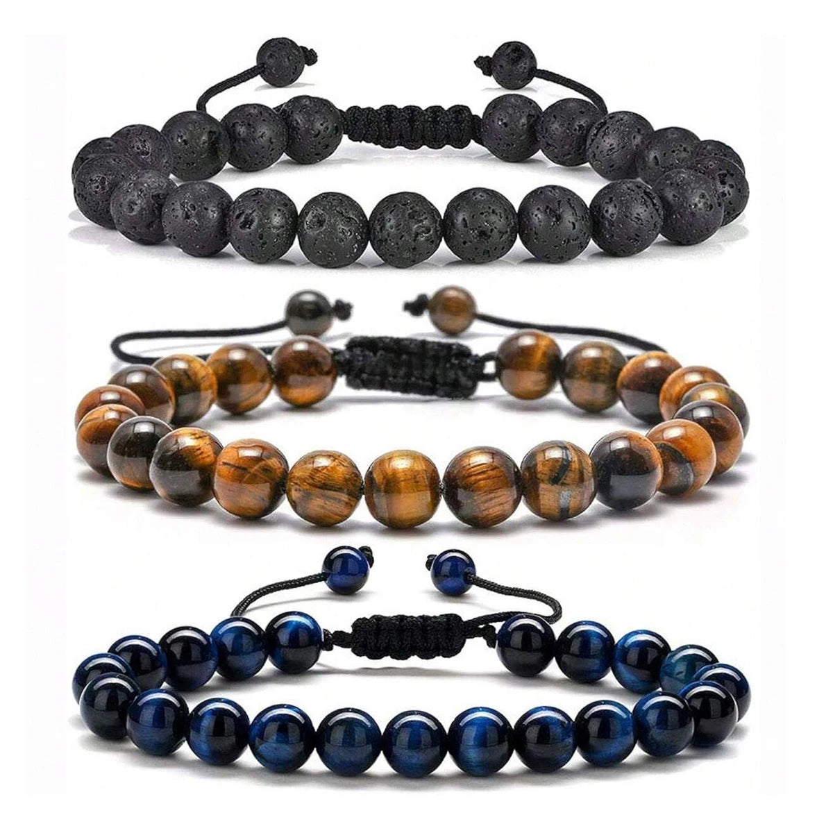 Handmade 8mm Tiger Eye & Lava Rock Bracelet – Natural Stone Protection Jewelry for Men’s Gift