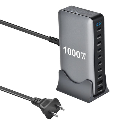 1000W 10-Port GaN Desktop Charger – 140W PD Fast Charging for MacBook Pro, 100W for Phone & Tablet, Multi-Port USB Hub Station