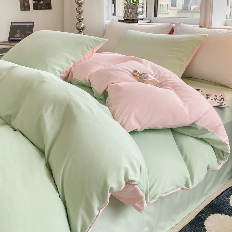 Washed Cotton Duvet Cover Set - Solid Color Soft Bedding Collection with Pillowcases Comforter Cover 220x240cm