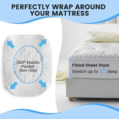 Reversible Queen Memory Foam Mattress Pad - Bamboo Viscose Egg Crate Topper, Noiseless Waterproof