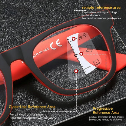 HD Progressive Multifocal Reading Glasses – Vintage Square Anti-Blue Light Eyewear for Men & Women