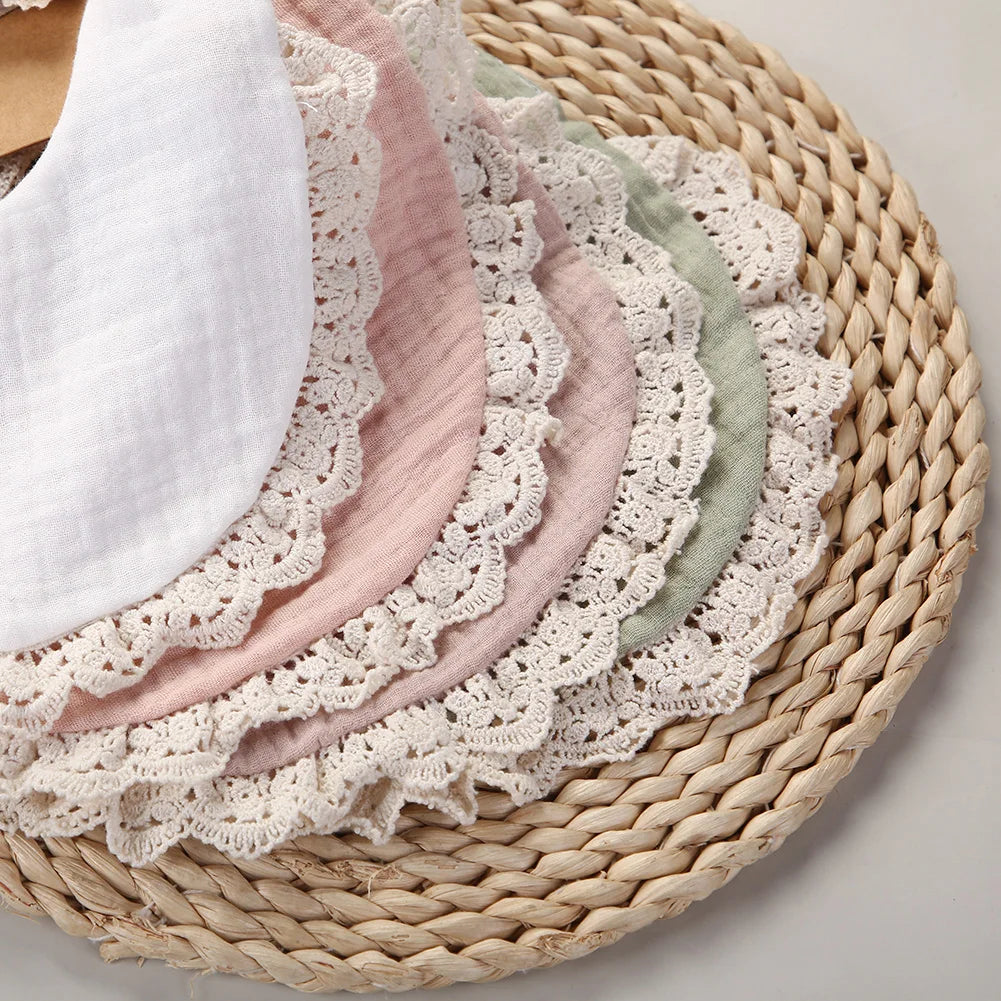 3PCS Baby Bib Set – Solid Muslin Cotton & Bamboo Feeding Drool Burp Cloth with Tassel Lace, Adjustable Infant Scarf for Boys & Girls