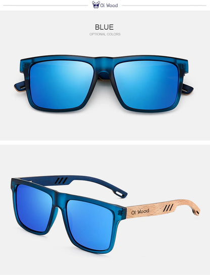 Oi Wood Square Polarized Sunglasses for Men — UV400 Fashion Sport & Driving Sun Glasses