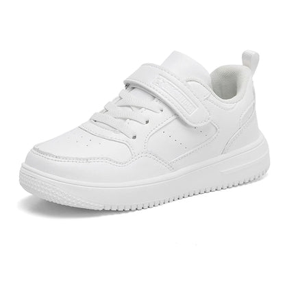 Kids' Black Leather Sneakers – Non-Slip Casual Walking & Tennis Shoes for Boys and Girls