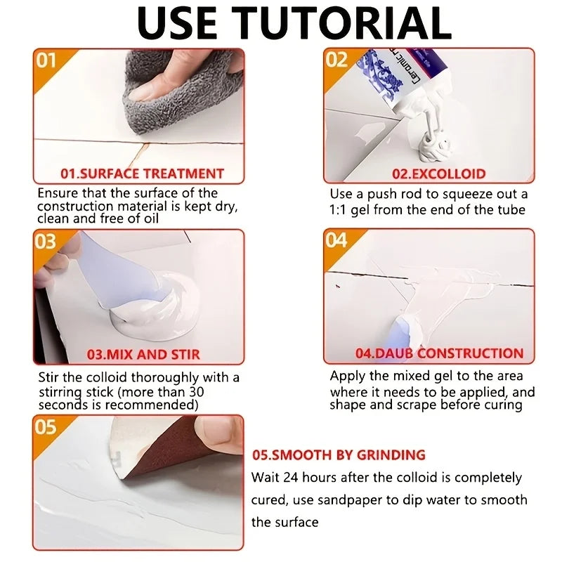 Ceramic Repair Agent – Strong Waterproof Sealant for Quick Repairs on Sinks, Bathtubs, Toilets, Vases, and Tiles