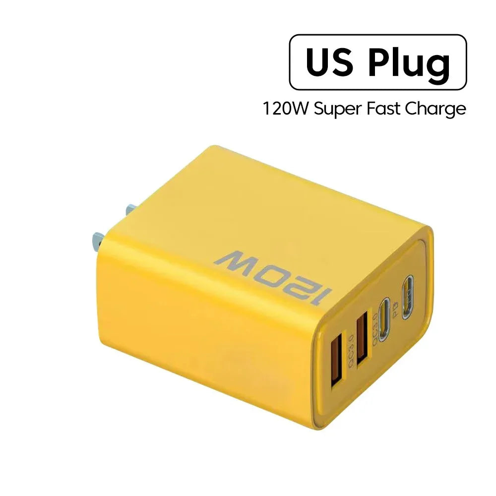 120W PD USB-C Charger - Fast Charging Mobile Phone Adapter with Quick Charge 3.0, Type C for iPhone, Samsung, Xiaomi, EU/US Plug