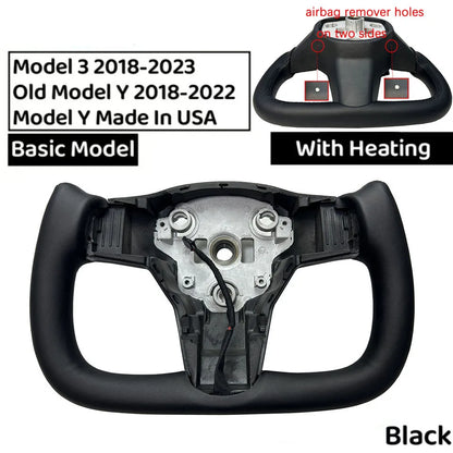 350mm Heated Yoke Steering Wheel – Custom NAPPA Leather Accessory for Tesla Model 3/Y (2018–2024)